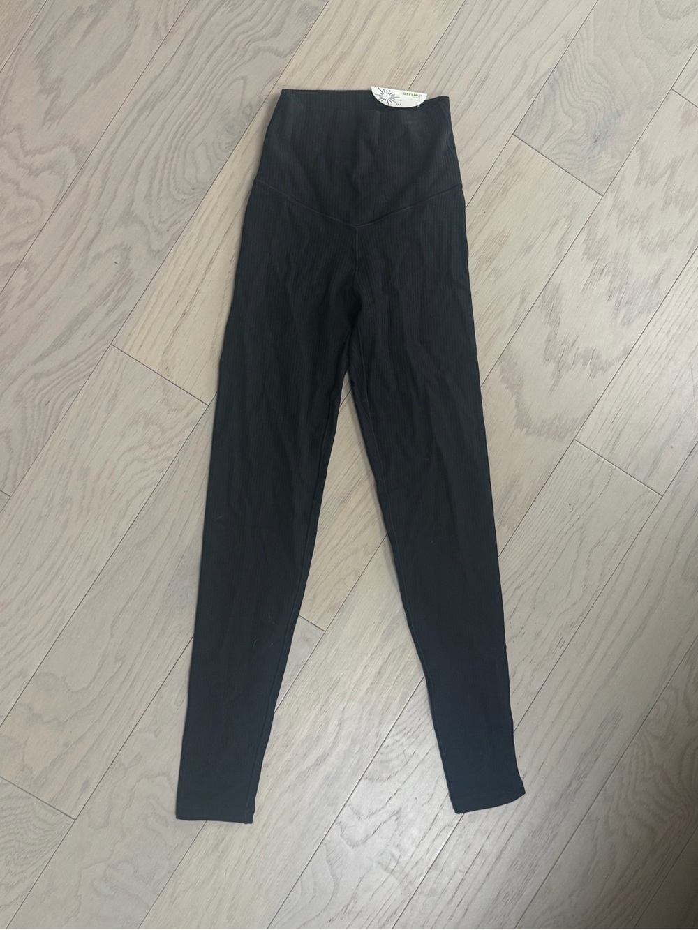 Aerie Offline Hi-Rise Waist Black Ribbed Leggings